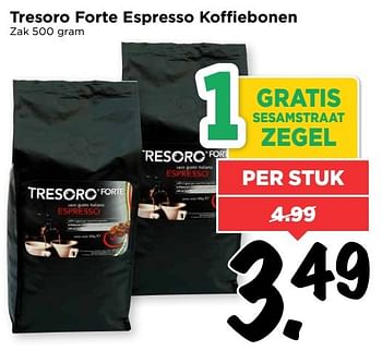 Aanbiedingen Tresoro forte espresso koffiebonen - Tresoro - Geldig van 12/03/2017 tot 18/03/2017 bij Vomar