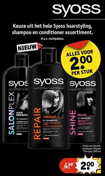 Aanbiedingen Keuze uit het hele syoss haarstyling, shampoo en conditioner assortiment. - Syoss - Geldig van 14/03/2017 tot 19/03/2017 bij Kruidvat