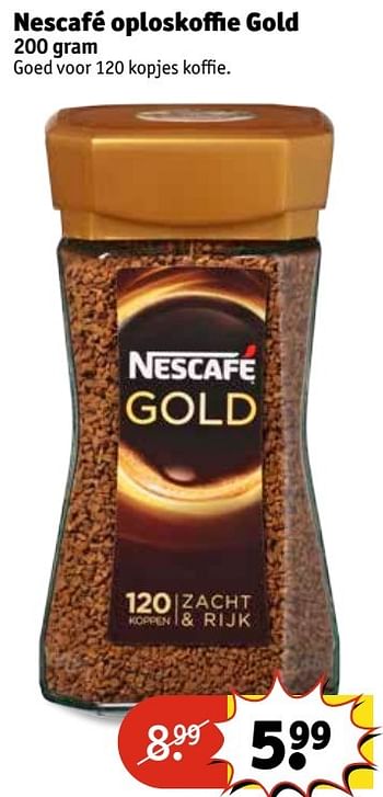 Aanbiedingen Nescafé oploskoffie gold 200 gram - Nescafe - Geldig van 14/03/2017 tot 19/03/2017 bij Kruidvat