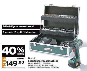 Aanbiedingen Bosch accuschroefboormachine psr1800 li-2 toolbox - Bosch - Geldig van 06/03/2017 tot 19/03/2017 bij Gamma