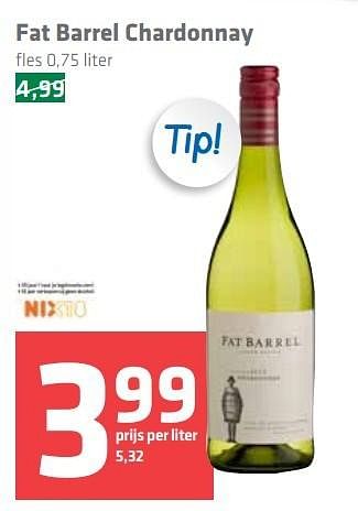 Aanbiedingen Fat barrel chardonnay - Witte wijnen - Geldig van 09/03/2017 tot 15/03/2017 bij Spar