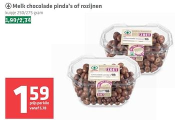 Aanbiedingen Melk chocolade pinda`s of rozijnen - Spar - Geldig van 09/03/2017 tot 15/03/2017 bij Spar