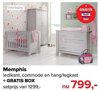 Aanbiedingen Memphis ledikant, commode en hang-legkast + gratis box - TWF - Geldig van 06/03/2017 tot 02/04/2017 bij Baby-Dump