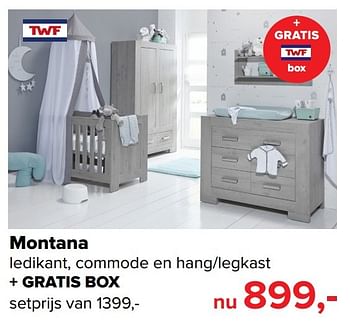 Aanbiedingen Montana ledikant, commode en hang-legkast + gratis box - TWF - Geldig van 06/03/2017 tot 02/04/2017 bij Baby-Dump