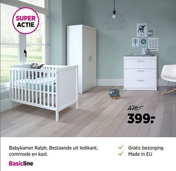Aanbiedingen Babykamer ralph. bestaande uit ledikant, commode en kast - Basicline - Geldig van 24/02/2017 tot 20/03/2017 bij Babypark