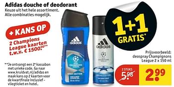 Aanbiedingen Adidas douche of deodorant - Adidas - Geldig van 07/03/2017 tot 19/03/2017 bij Kruidvat