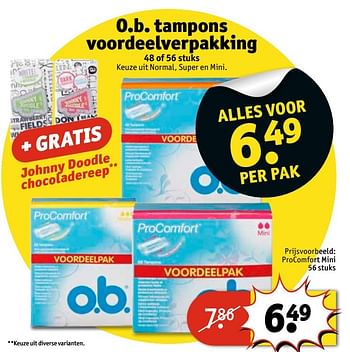 Aanbiedingen O.b. tampons voordeelverpakking - Huismerk - Kruidvat - Geldig van 07/03/2017 tot 19/03/2017 bij Kruidvat