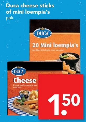 Aanbiedingen Duca cheese sticks of mini loempia`s - Duca - Geldig van 12/03/2017 tot 18/03/2017 bij Deen Supermarkten