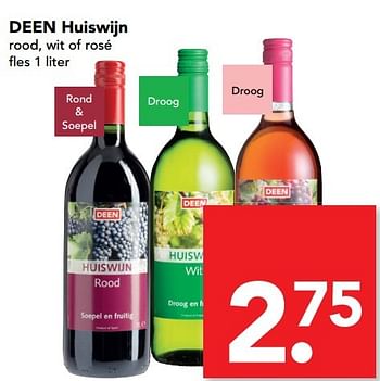 Aanbiedingen Deen huiswijn - Rode wijnen - Geldig van 12/03/2017 tot 18/03/2017 bij Deen Supermarkten