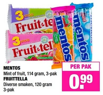 Aanbiedingen Mentos mint of fruit, fruittella - Fruittella - Geldig van 13/03/2017 tot 19/03/2017 bij Big Bazar