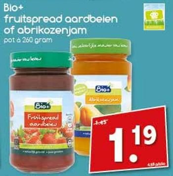 Aanbiedingen Bio+ fruitspread aardbeien of abrikozenjam - Bio+ - Geldig van 13/03/2017 tot 19/03/2017 bij Agrimarkt