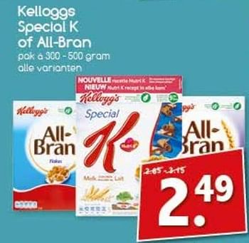 Aanbiedingen Kellogs special k of all-bran - Kellogg's - Geldig van 13/03/2017 tot 19/03/2017 bij Agrimarkt