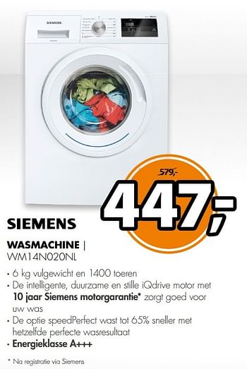 Aanbiedingen Wasmachine | wm14n020nl - Siemens - Geldig van 13/03/2017 tot 19/03/2017 bij Expert