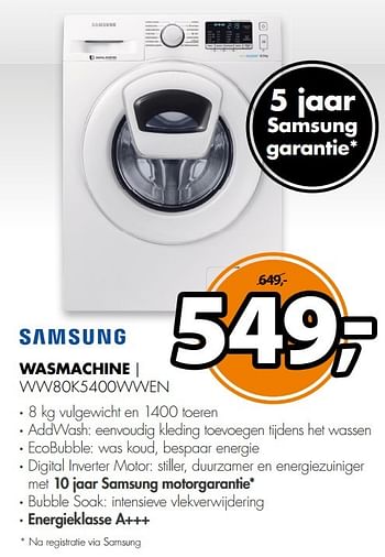 Aanbiedingen Wasmachine | ww80k5400wwen - Samsung - Geldig van 13/03/2017 tot 19/03/2017 bij Expert