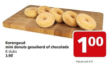 Aanbiedingen Korengoud mini donuts gesuikerd of chocolade - Korengoud - Geldig van 13/03/2017 tot 19/03/2017 bij Jan Linders