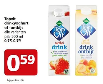 Aanbiedingen Topvit drinkyoghurt of -ontbijt - Topvit - Geldig van 13/03/2017 tot 19/03/2017 bij Jan Linders