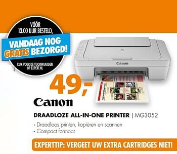 Aanbiedingen Draadloze all-in-one printer | mg3052 - Canon - Geldig van 13/03/2017 tot 19/03/2017 bij Expert