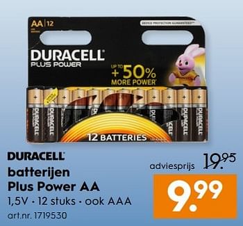 Aanbiedingen Batterijen plus power aa - Duracell - Geldig van 11/03/2017 tot 24/03/2017 bij Blokker