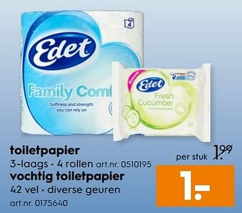 Aanbiedingen Toiletpapier - vochtig toiletpapier - Edet - Geldig van 11/03/2017 tot 24/03/2017 bij Blokker