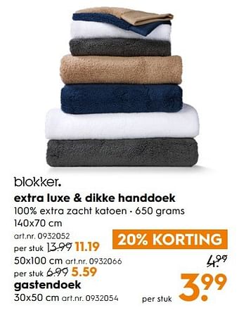 Aanbiedingen Extra luxe + dikke handdoek - Huismerk - Blokker - Geldig van 11/03/2017 tot 24/03/2017 bij Blokker