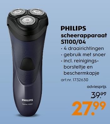 Aanbiedingen Philips scheerapparaat s1100-04 - Philips - Geldig van 11/03/2017 tot 24/03/2017 bij Blokker
