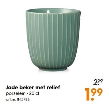 Aanbiedingen Jade beker met relief - Huismerk - Blokker - Geldig van 11/03/2017 tot 24/03/2017 bij Blokker