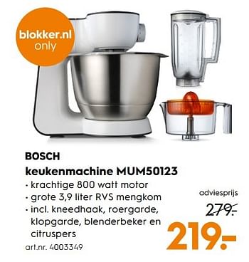 Aanbiedingen Bosch keukenmachine mum50123 - Bosch - Geldig van 11/03/2017 tot 24/03/2017 bij Blokker