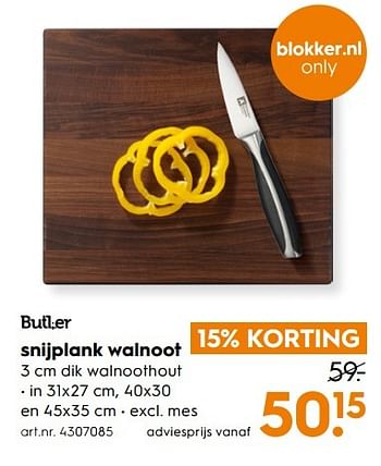 Aanbiedingen Snijplank walnoot - Butler - Geldig van 11/03/2017 tot 24/03/2017 bij Blokker