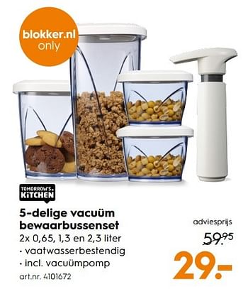 Aanbiedingen 5-delige vacuüm bewaarbussenset - Tomorrow's Kitchen - Geldig van 11/03/2017 tot 24/03/2017 bij Blokker