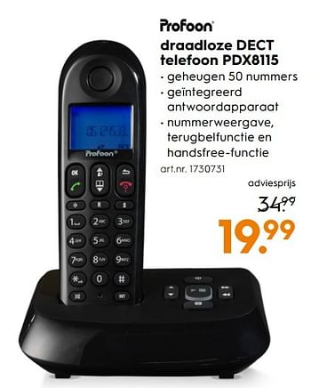 Aanbiedingen Draadloze dect telefoon pdx8115 - Profoon - Geldig van 11/03/2017 tot 24/03/2017 bij Blokker