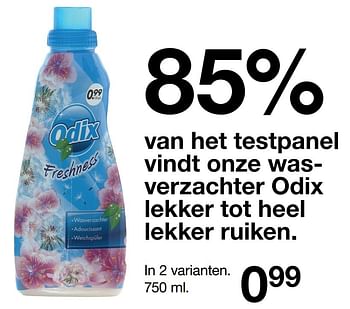 Aanbiedingen 85% van het testpanel vindt onze wasverzachter odix lekker tot heel lekker ruiken - Odix - Geldig van 18/03/2017 tot 24/03/2017 bij Zeeman