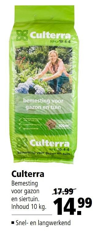Aanbiedingen Culterra bemesting voor gazon en siertuin - Culterra - Geldig van 13/03/2017 tot 26/03/2017 bij Welkoop