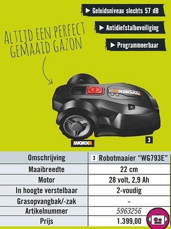 Aanbiedingen Robotmaaier wg793e - Worx - Geldig van 13/03/2017 tot 26/03/2017 bij Hornbach
