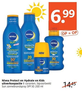 Aanbiedingen Nivea protect en hydrate en kids uitverkoopactie sun zonnebrandspray spf30 - Nivea - Geldig van 13/03/2017 tot 26/03/2017 bij Etos