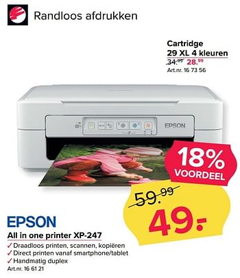 Aanbiedingen All in one printer xp-247 - Epson - Geldig van 13/03/2017 tot 26/03/2017 bij Kijkshop