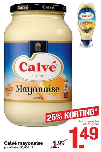 Aanbiedingen Calvé mayonaise - Calve - Geldig van 20/03/2017 tot 26/03/2017 bij Coop