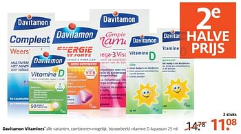 Aanbiedingen Davitamon vitamines vitamine d aquosum 2 stuks - Davitamon - Geldig van 13/03/2017 tot 26/03/2017 bij Etos