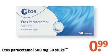 Aanbiedingen Etos paracetamol 500 mg 50 stuks - Huismerk - Etos - Geldig van 13/03/2017 tot 26/03/2017 bij Etos