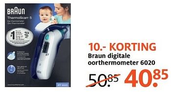 Aanbiedingen Braun digitale oorthermometer 6020 - Braun - Geldig van 13/03/2017 tot 26/03/2017 bij Etos