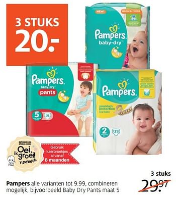 Aanbiedingen Pampers baby dry pants maat 5 - Pampers - Geldig van 13/03/2017 tot 26/03/2017 bij Etos