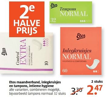 Aanbiedingen Tampons normaal - Huismerk - Etos - Geldig van 13/03/2017 tot 26/03/2017 bij Etos