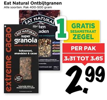 Aanbiedingen Eat natural ontbijtgranen - Eat Natural - Geldig van 19/03/2017 tot 25/03/2017 bij Vomar