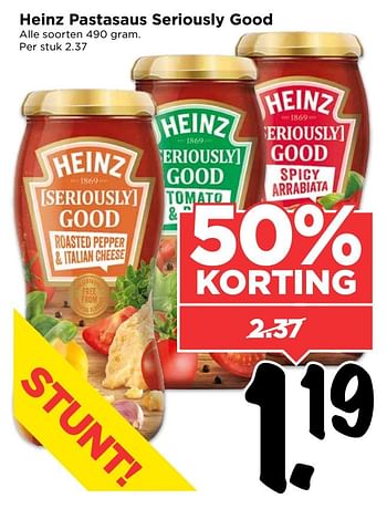 Aanbiedingen Heinz pastasaus seriously good - Heinz - Geldig van 19/03/2017 tot 25/03/2017 bij Vomar