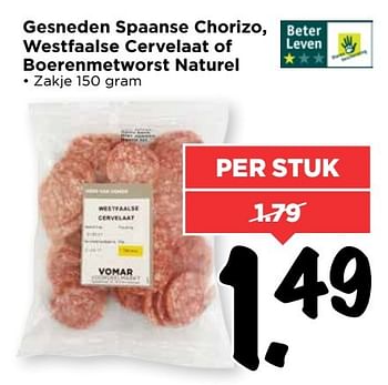 Aanbiedingen Gesneden spaanse chorizo, westfaalse cervelaat of boerenmetw - Huismerk Vomar - Geldig van 19/03/2017 tot 25/03/2017 bij Vomar