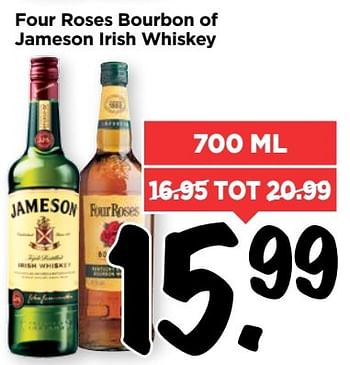 Aanbiedingen Four roses bourbon of jameson irish whiskey - Huismerk Vomar - Geldig van 19/03/2017 tot 25/03/2017 bij Vomar