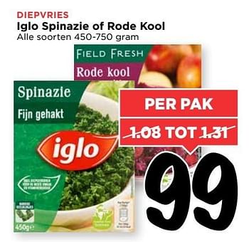 Aanbiedingen Iglo spinazie of rode kool - Iglo - Geldig van 19/03/2017 tot 25/03/2017 bij Vomar