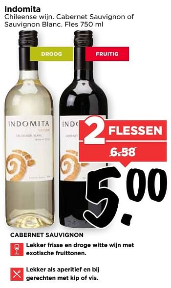 Aanbiedingen Indomita chileense wijn. cabernet sauvignon of sauvignon blanc - Witte wijnen - Geldig van 19/03/2017 tot 25/03/2017 bij Vomar