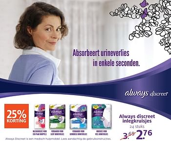 Aanbiedingen Always discreet inlegkruisjes - Always - Geldig van 20/03/2017 tot 26/03/2017 bij Etos