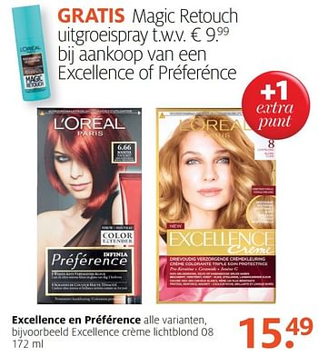 Aanbiedingen Excellence crème lichtblond 08 - L'Oreal Paris - Geldig van 20/03/2017 tot 26/03/2017 bij Etos