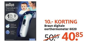 Aanbiedingen Braun digitale oorthermometer 6020 - Braun - Geldig van 20/03/2017 tot 26/03/2017 bij Etos